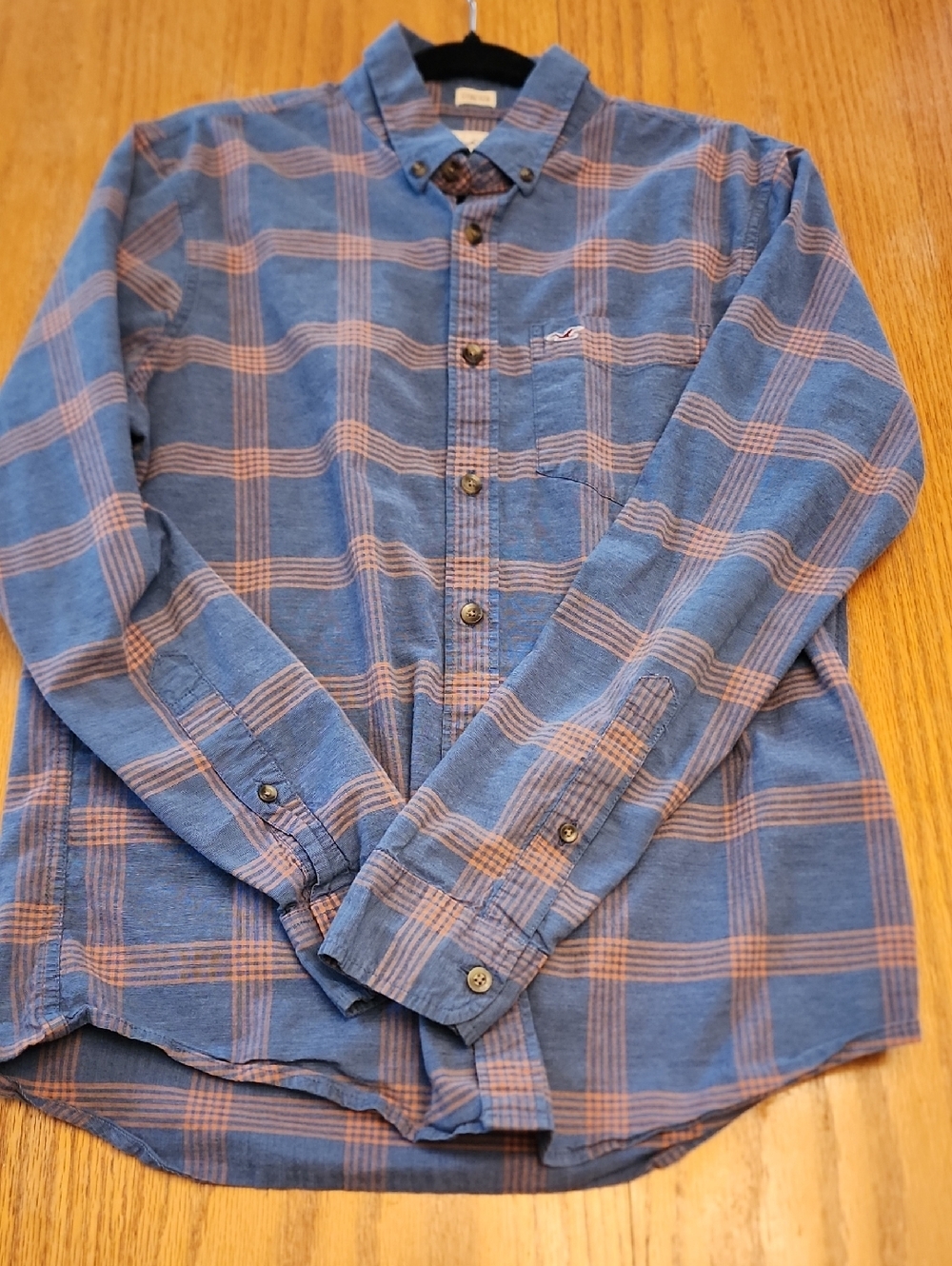 Hollister Blue & Orange Plaid Button-Down Shirt - Picture 6 of 11